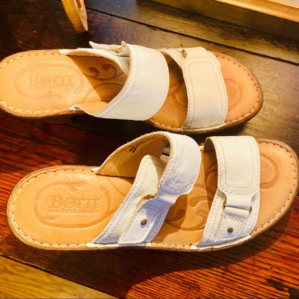 NWOT BORN White Leather Slide In Heels Size 7
